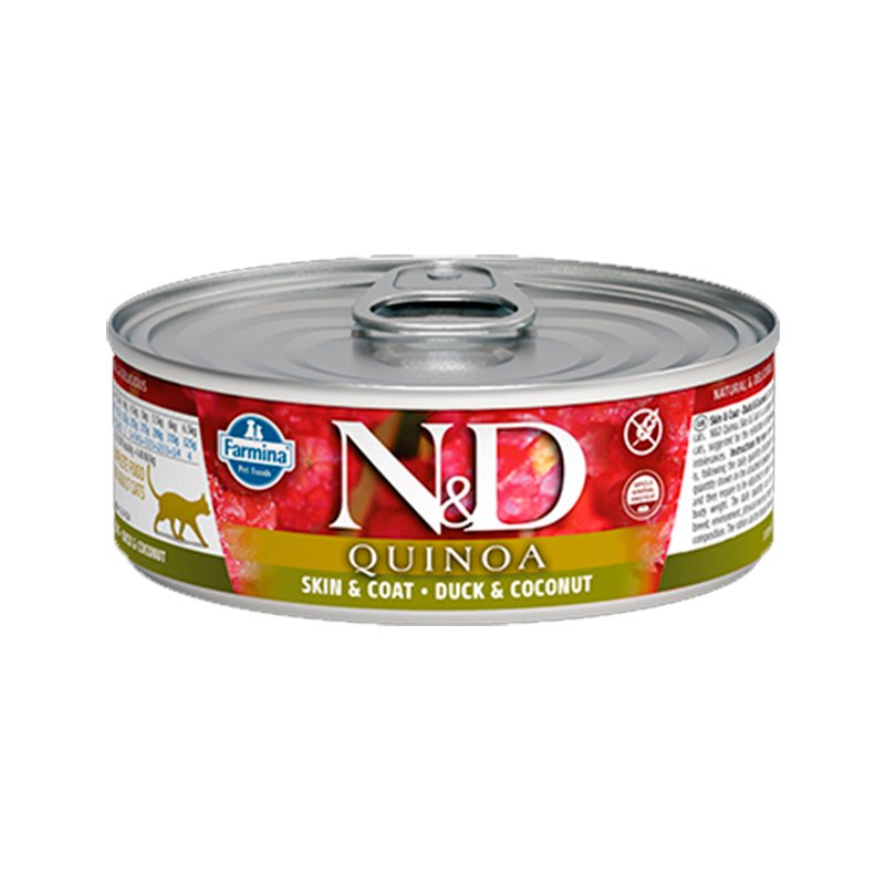 FARMINA-N&D-QUINOA-CAT-SKIN-AND-COAT-PATO LATA